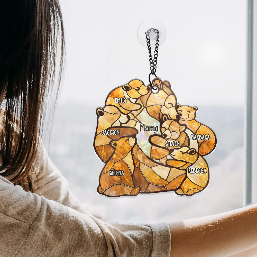 Mama Bear Stained Glass Effect - Personalized Window Hanging Suncatcher Ornament - Image 4