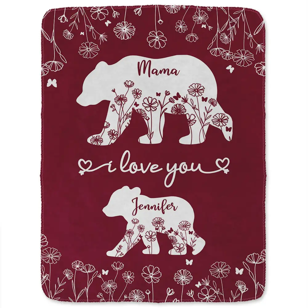 Mama Bear We Love You - Personalized Fleece Blanket, Sherpa Blanket - Image 2