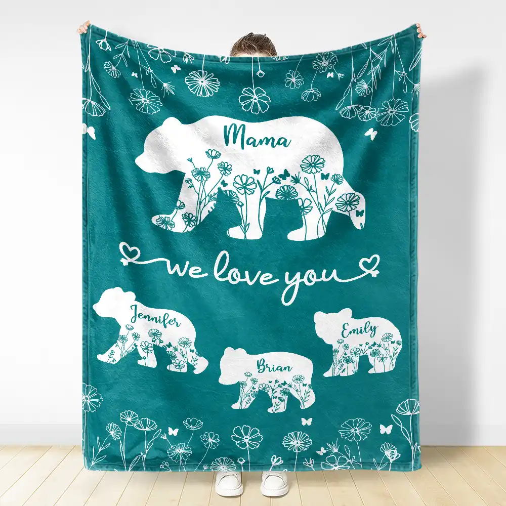 Mama Bear We Love You - Personalized Fleece Blanket, Sherpa Blanket - Image 3
