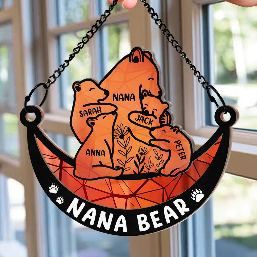 Mama Bear We Love You To The Moon & Back - Personalized Window Hanging Suncatcher Ornament - Image 2