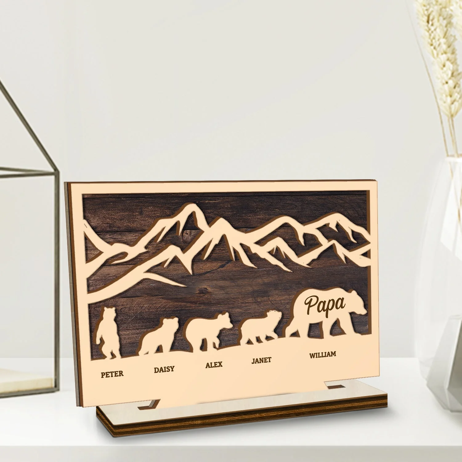 Mama Mom Bear - Loving Gift For Mother, Grandma, Nana, Father, Grandpa, Papa - Personalized Custom Shaped 2-Layered Wooden Plaque - Image 2