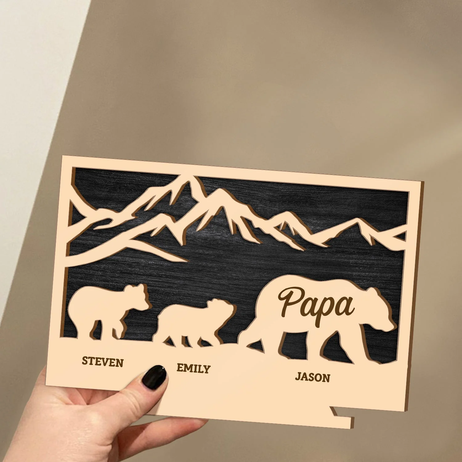 Mama Mom Bear - Loving Gift For Mother, Grandma, Nana, Father, Grandpa, Papa - Personalized Custom Shaped 2-Layered Wooden Plaque - Image 3