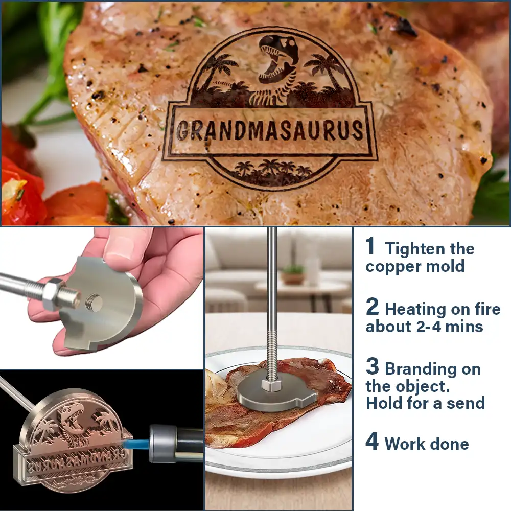 Mama Papa Saurus - Personalized Grilling Branding Stamp - Image 4