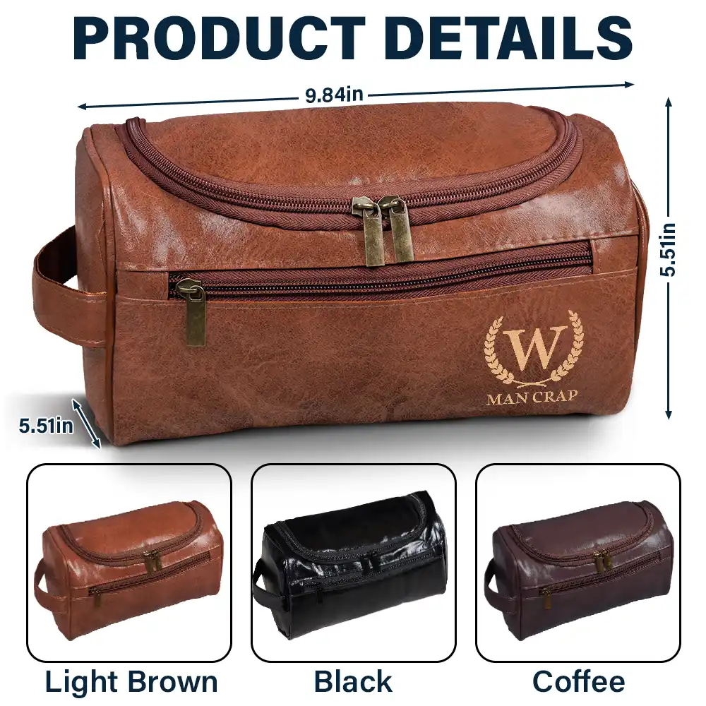 Man Crap Man Stuff Monogram - Personalized Leather Toiletry Bag - Image 5