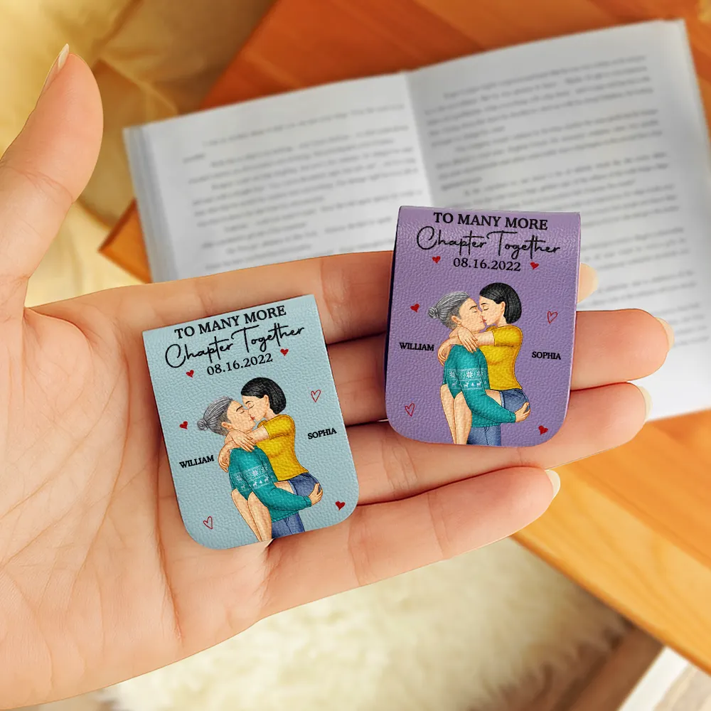 Many More Chapter Together Anniversary Couple, 3rd Anniversary - Personalized Leather Magnetic Bookmark - Image 3