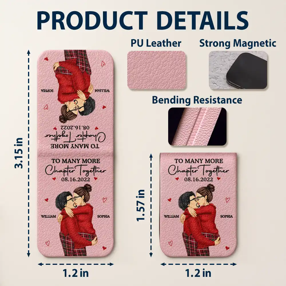 Many More Chapter Together Anniversary Couple, 3rd Anniversary - Personalized Leather Magnetic Bookmark - Image 6