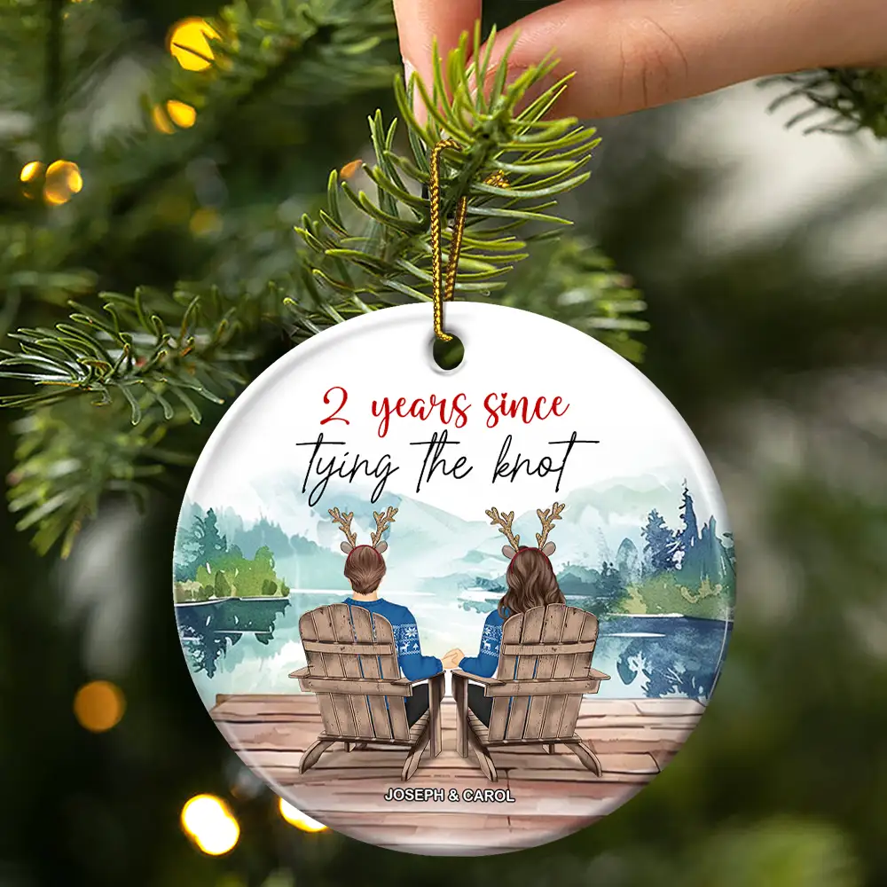 Many Years Since Tying The Knot - Personalized Circle Ceramic Ornament - Image 3
