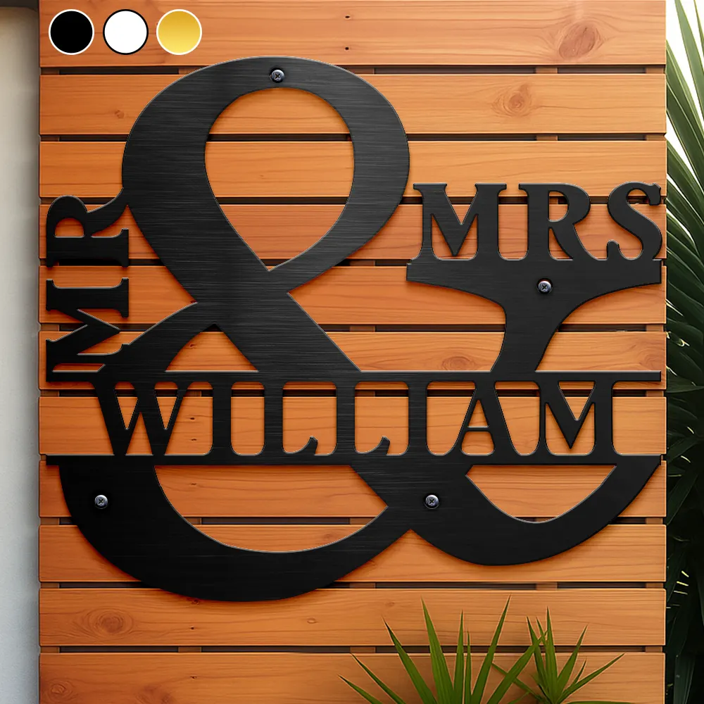 Maried Couple Mr And Mrs Family Name - Personalized Cutout Metal Sign