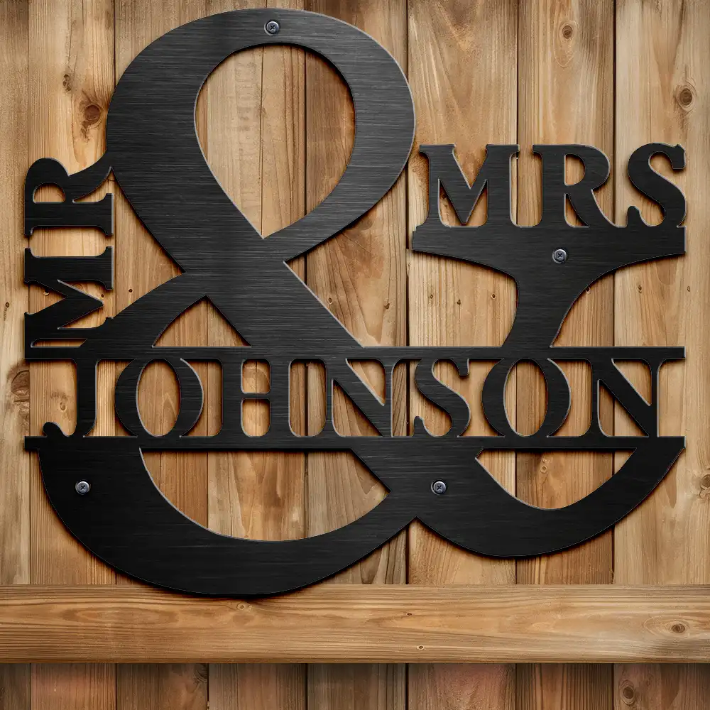 Maried Couple Mr And Mrs Family Name - Personalized Cutout Metal Sign - Image 2