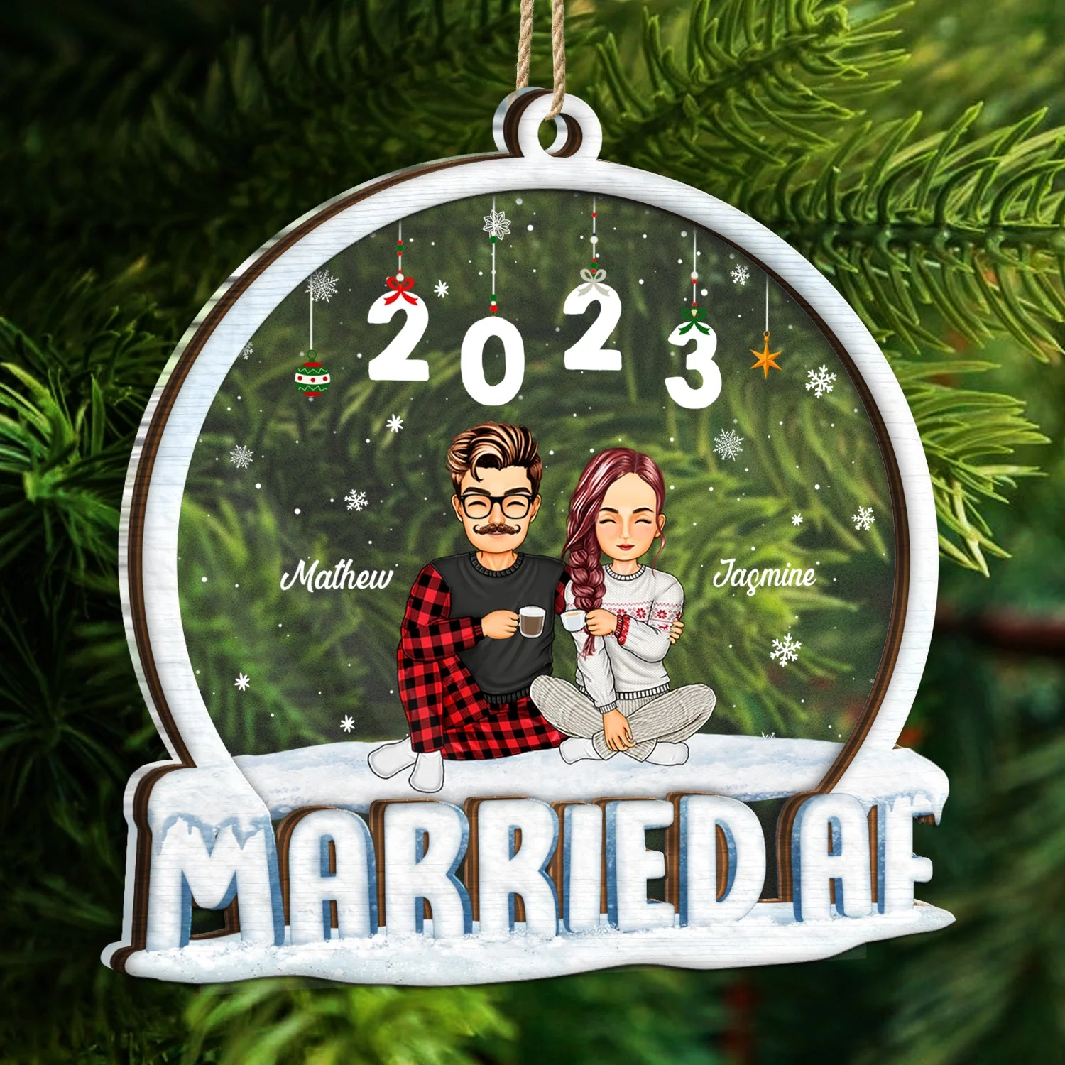 Married AF - Christmas Gift For Couples - Personalized 2-Layered Mix Ornament - Image 5