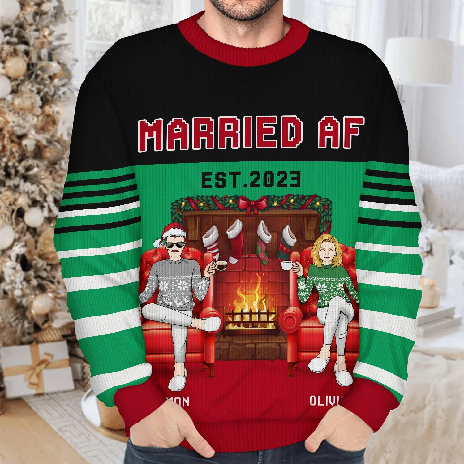 Married AF - Christmas Gift For Couples - Personalized Unisex Ugly Sweater - Image 4