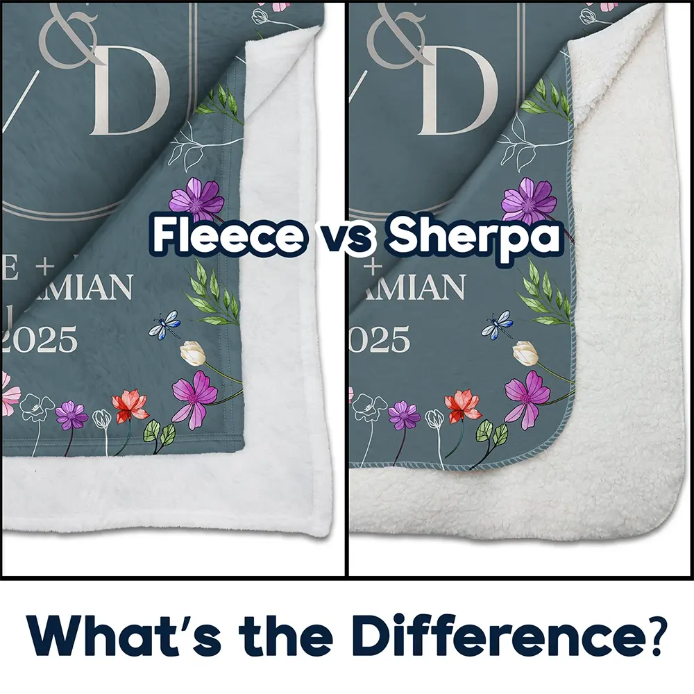 Married Couple Birth Flower Letter - Personalized Fleece Blanket, Sherpa Blanket - Image 4