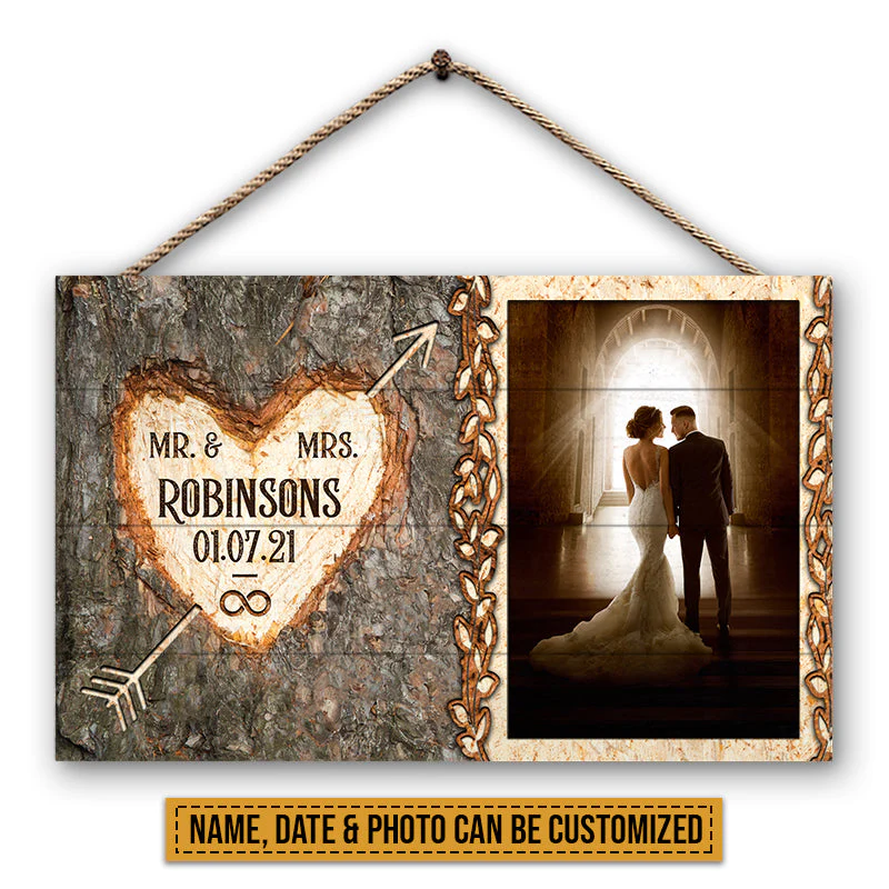Custom Photo Married Couple Mr & Mrs Forever Custom Wood Rectangle Sign, Gifts For Wedding, Anniversary, Birthday - Image 2
