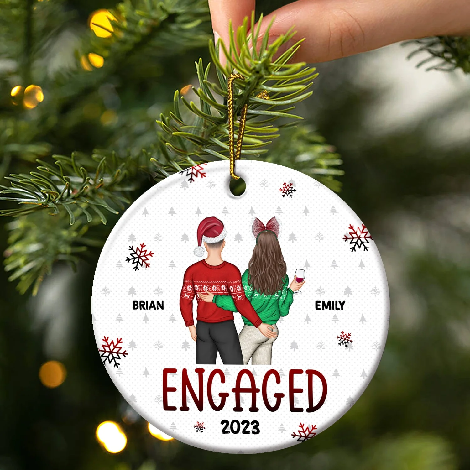 Married Engaged - Gift For Couples - Personalized Combo Circle Ceramic Ornament Set - Image 3