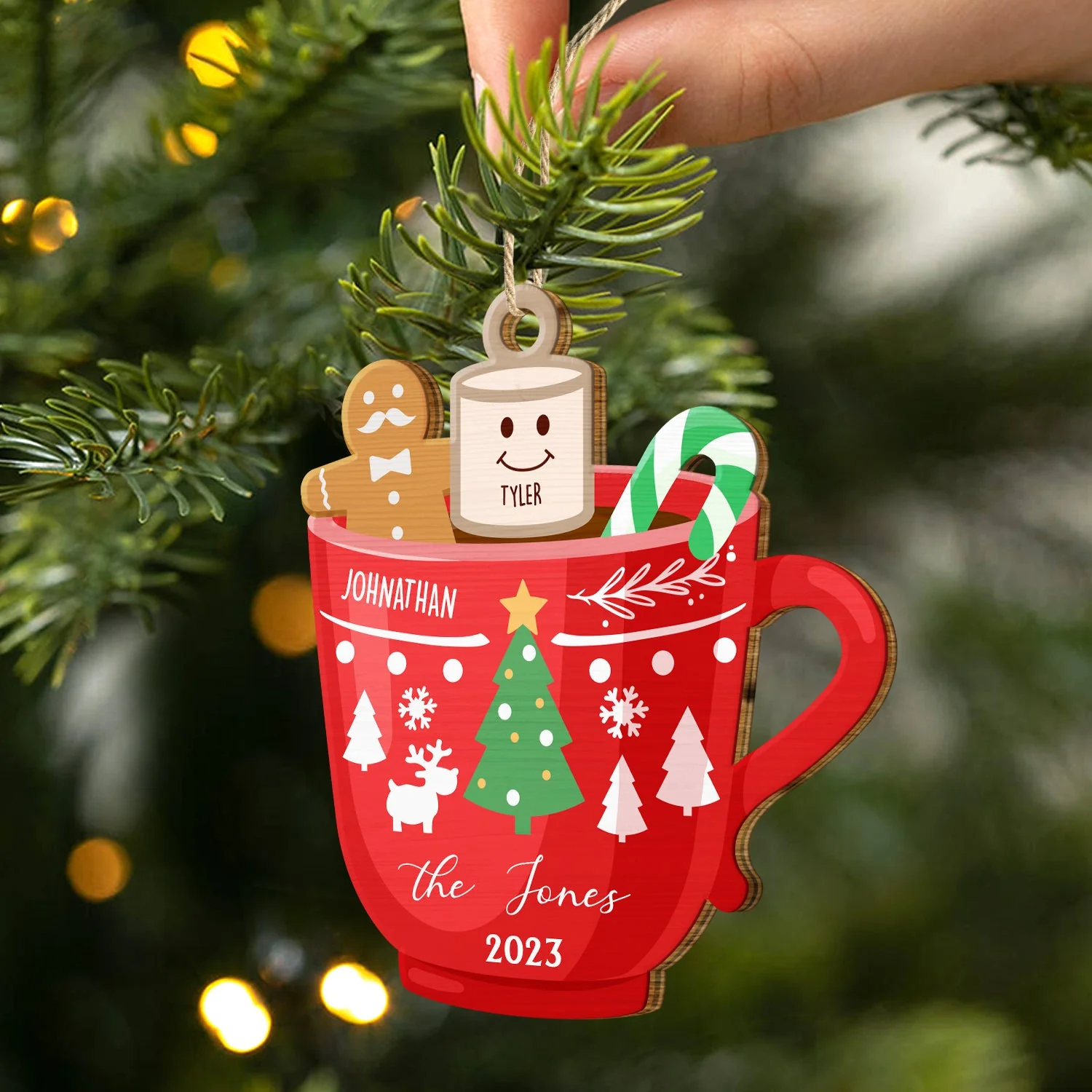 Marshmallow Gingerbread Man Hot Chocolate - Christmas, Lovely Gift For Parents, Grandparents - Personalized Wooden Cutout Ornament - Image 2