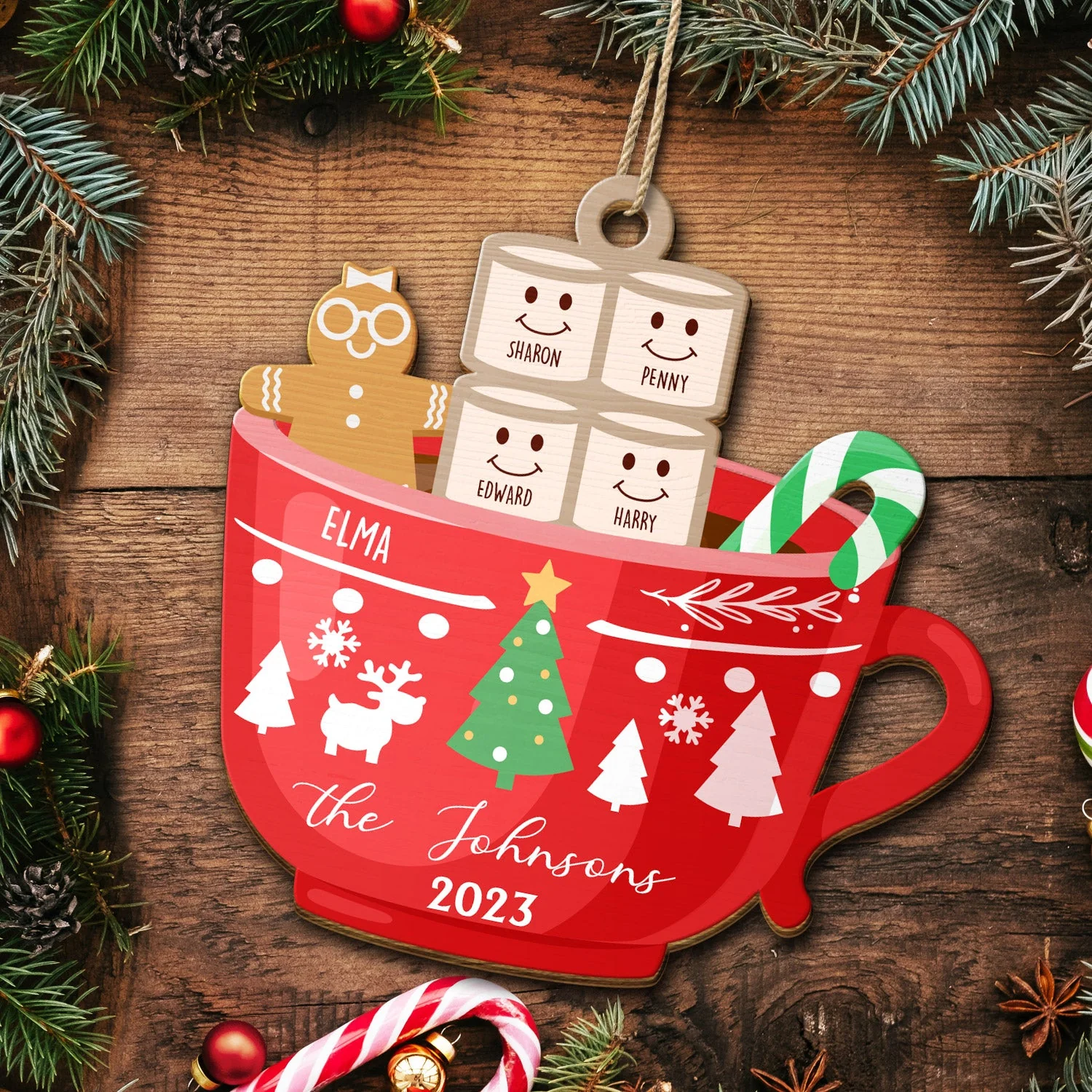 Marshmallow Gingerbread Man Hot Chocolate - Christmas, Lovely Gift For Parents, Grandparents - Personalized Wooden Cutout Ornament - Image 5
