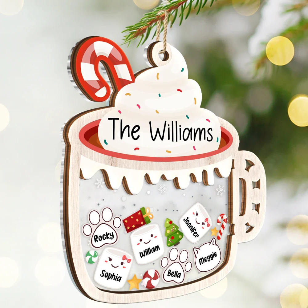 Marshmallows Family Cute Keepsake - Personalized 2-Layered Mix Ornament - Image 2