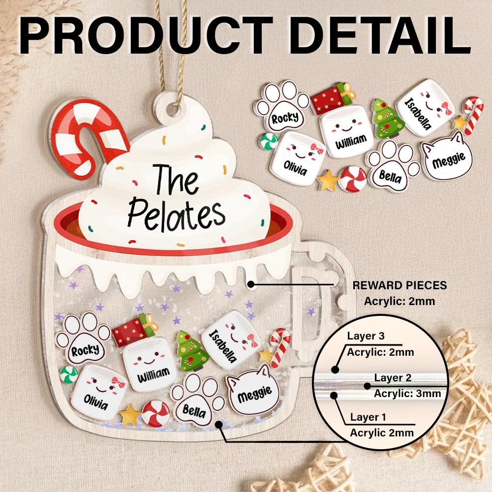 Marshmallows Family Cute Keepsake - Personalized 3-Layered Acrylic Shaker Ornament - Image 2