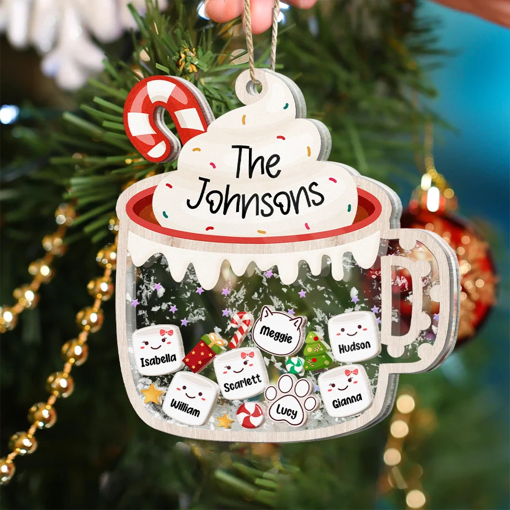 Marshmallows Family Cute Keepsake - Personalized 3-Layered Acrylic Shaker Ornament - Image 5