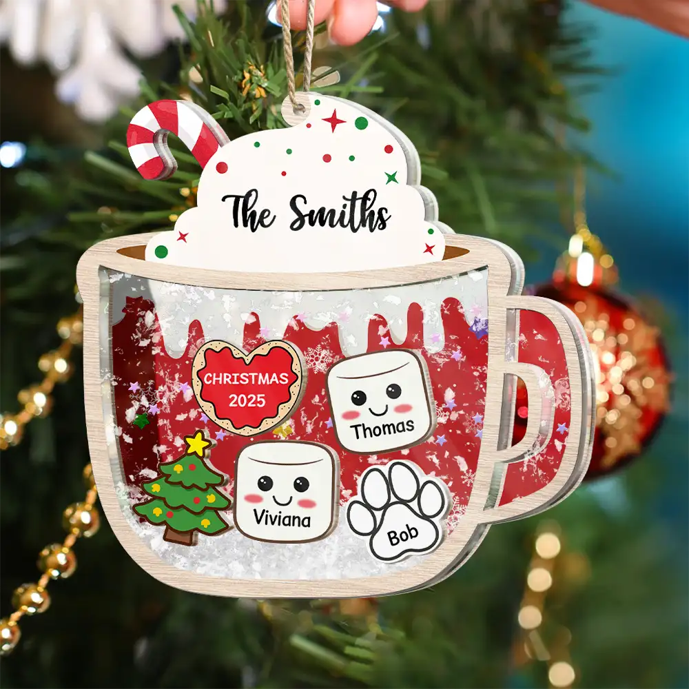 Marshmallows Family Dog Cat - Personalized 3-Layered Acrylic Shaker Ornament - Image 5