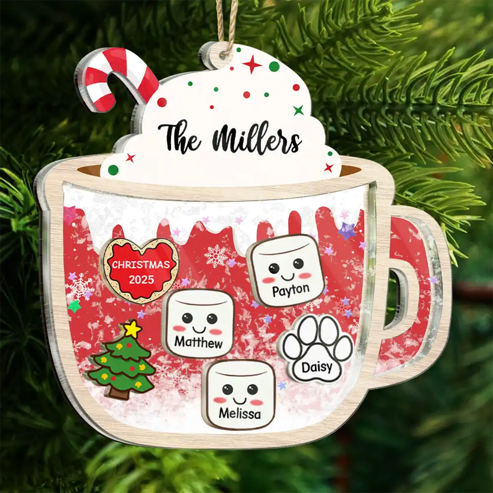 Marshmallows Family Dog Cat - Personalized 3-Layered Acrylic Shaker Ornament - Image 6