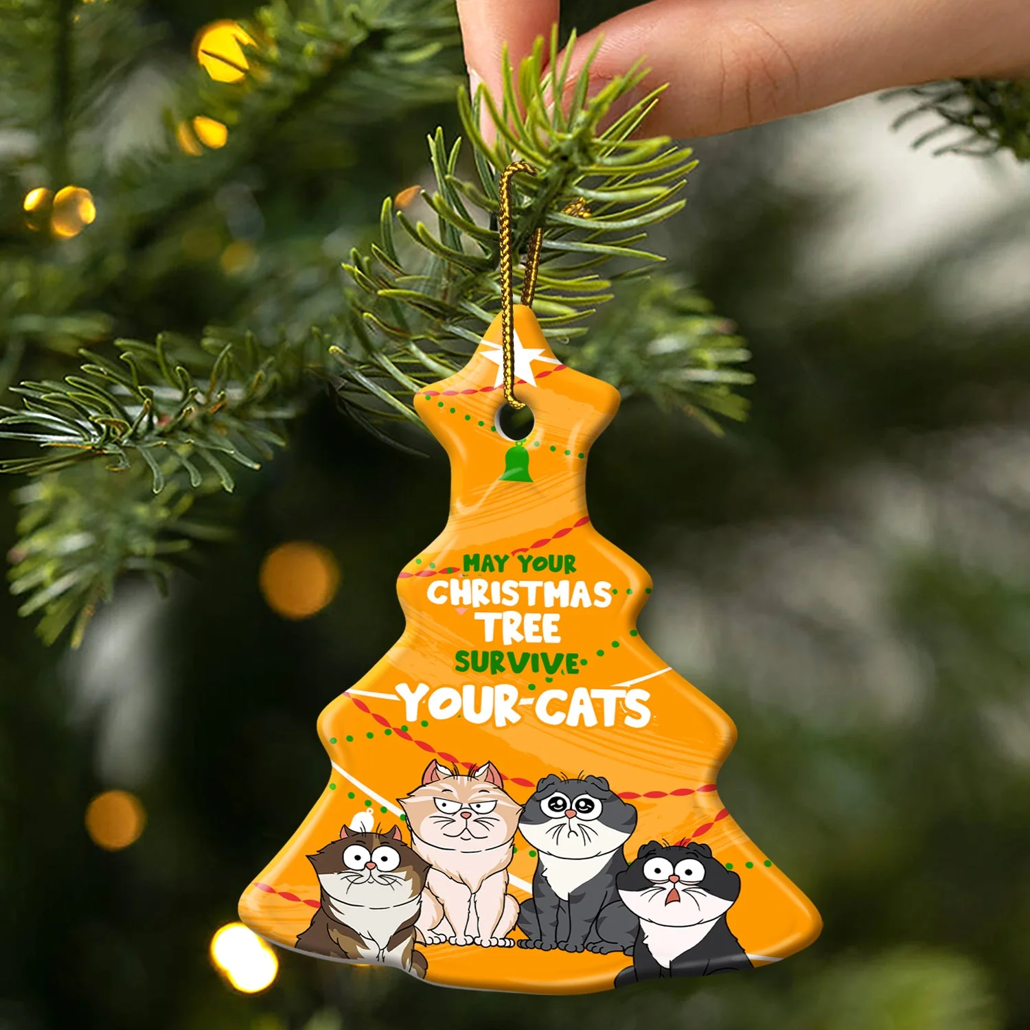 May Your Christmas Tree Survive - Gift For Cat Lovers - Personalized Tree Ceramic Ornament - Image 3