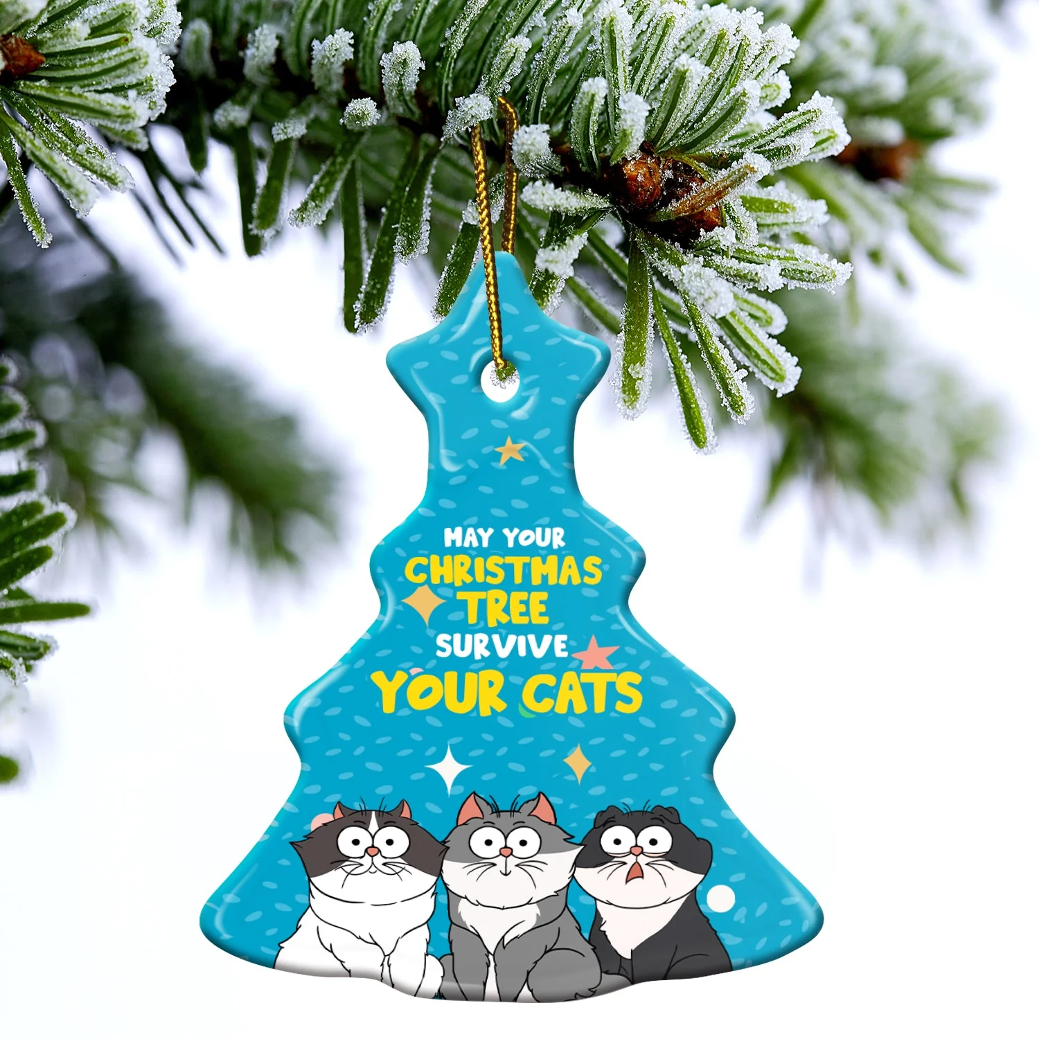 May Your Christmas Tree Survive - Gift For Cat Lovers - Personalized Tree Ceramic Ornament - Image 4