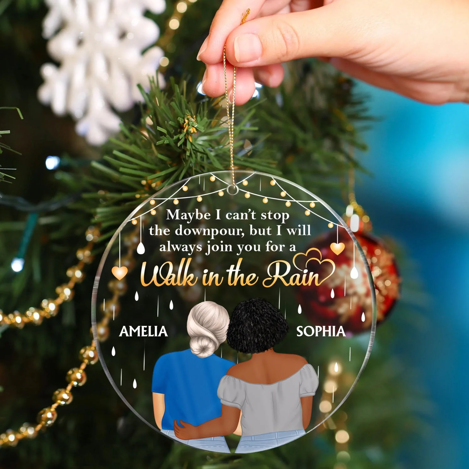 Maybe I Can't Stop The Downpour - Christmas Gifts For Best Friends, Sisters, Daughters - Personalized Circle Acrylic Ornament - Image 4