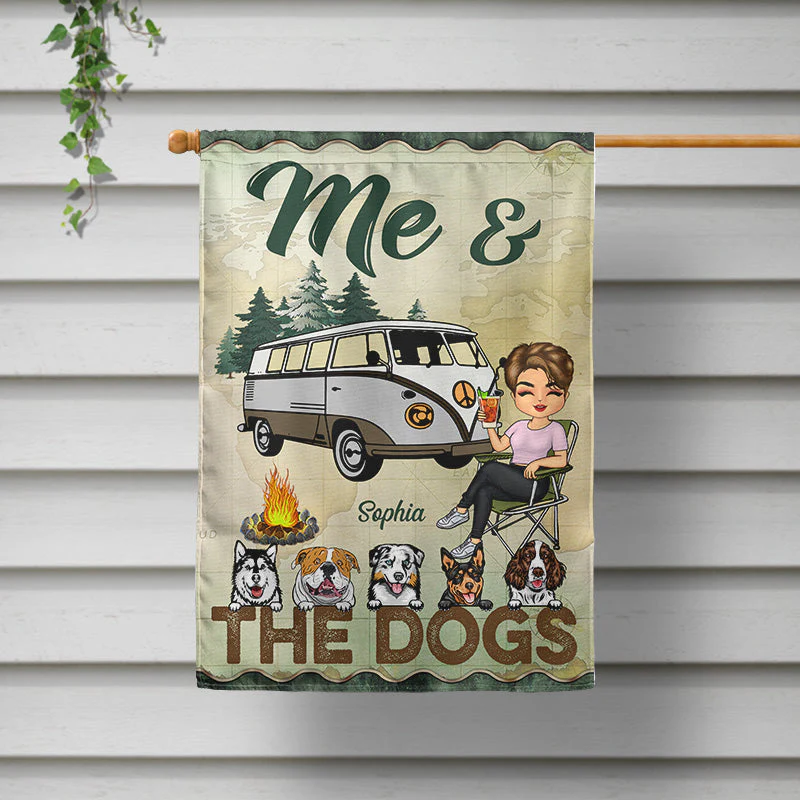 Me And The Dogs Camping Husband Wife - Couple Gift - Personalized Custom Flag - Image 2