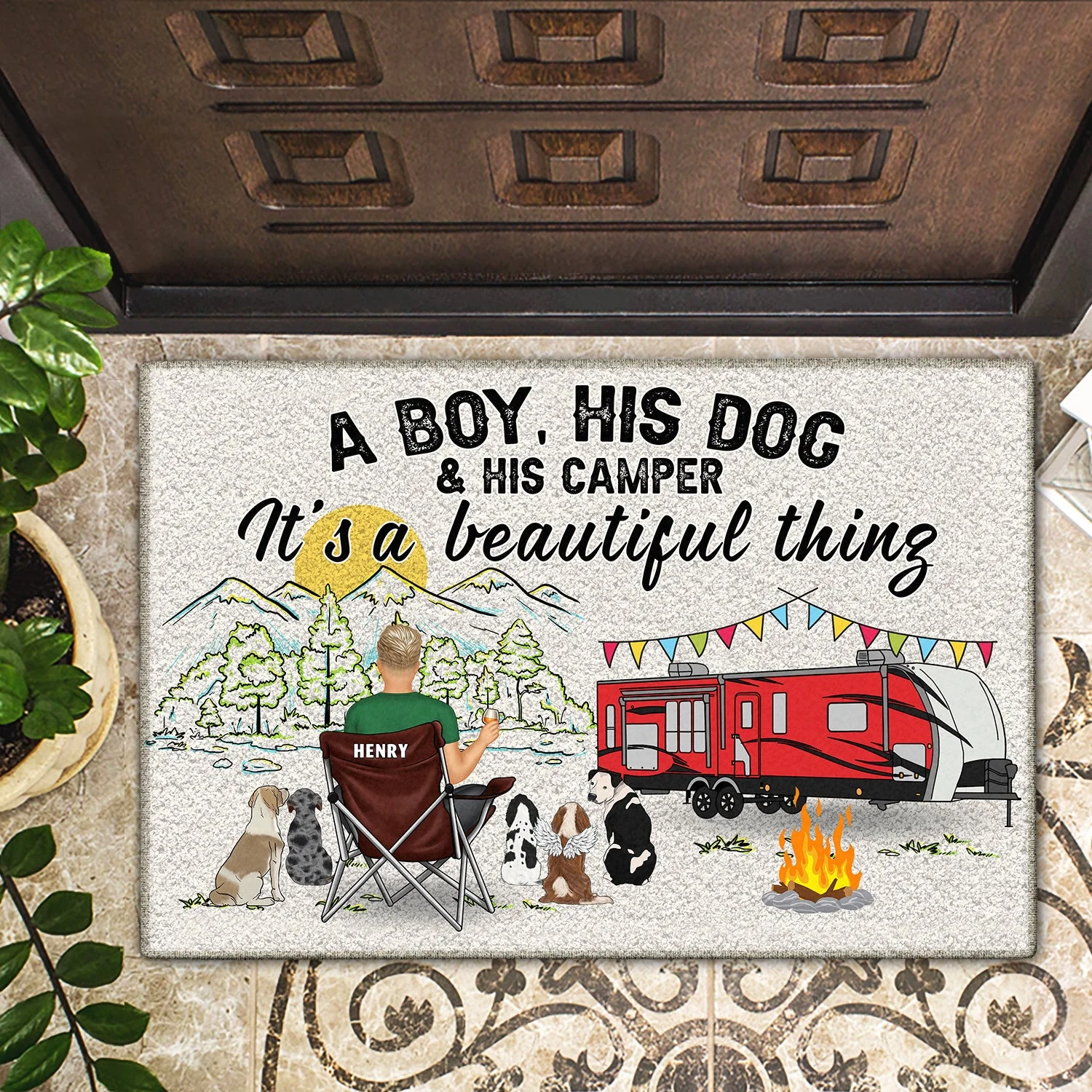 Me And The Dogs Home Is Where - Gift For Dog And Camping Lovers - Personalized Doormat - Image 2