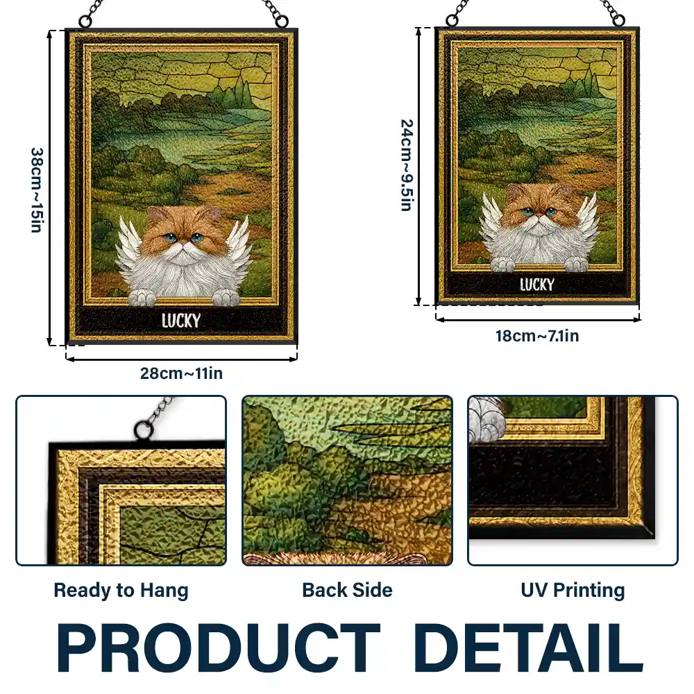 Medieval Portrait Art Pet Memorial Dog Cat - Personalized Vertical Stained Glass Suncatcher - Image 3