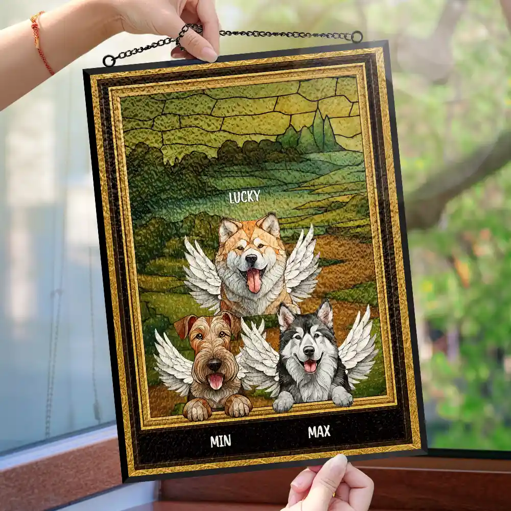Medieval Portrait Art Pet Memorial Dog Cat - Personalized Vertical Stained Glass Suncatcher - Image 4