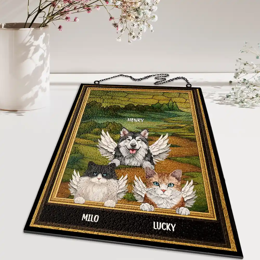 Medieval Portrait Art Pet Memorial Dog Cat - Personalized Vertical Stained Glass Suncatcher - Image 5