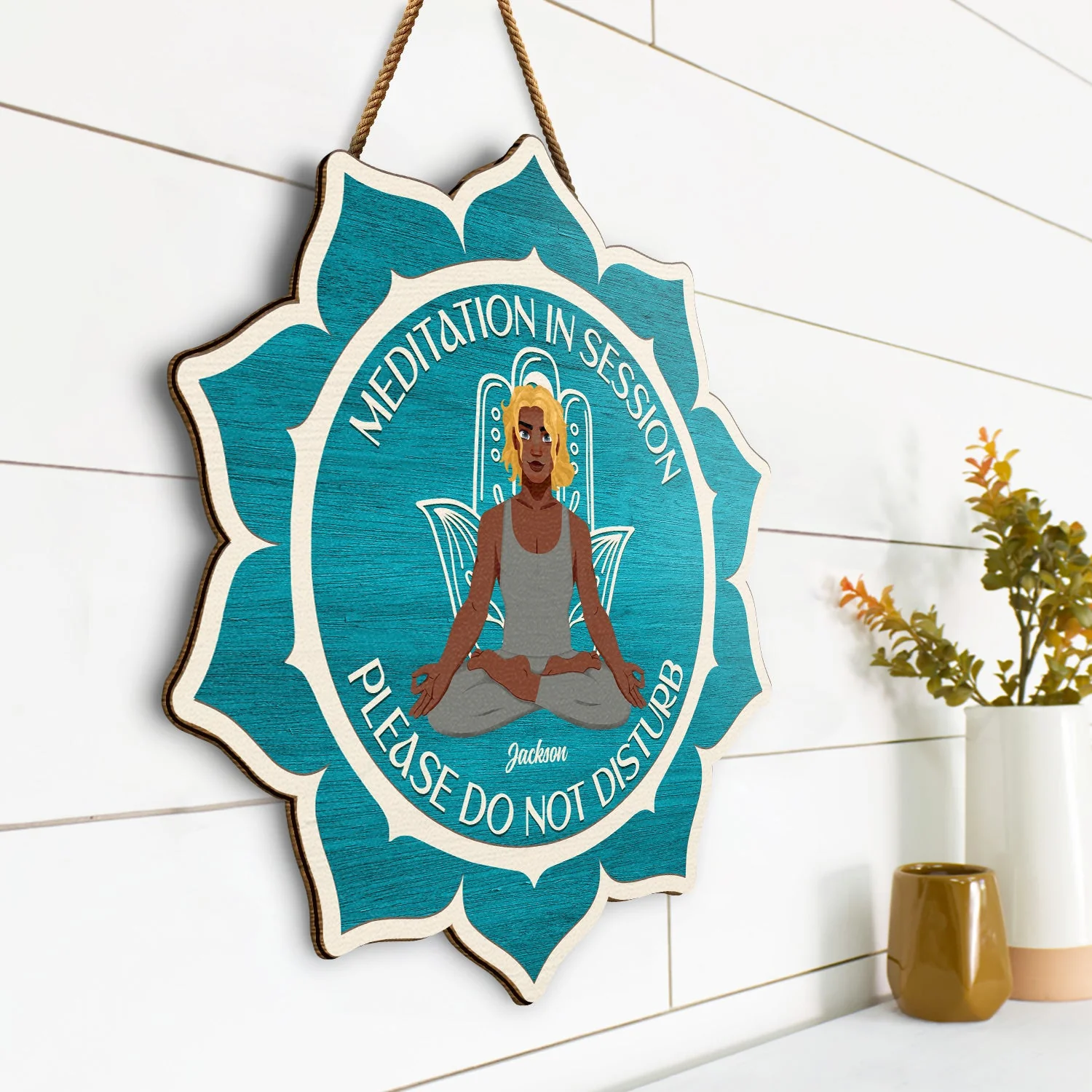 Meditation In Session - Gift For Yoga Lovers - Personalized Custom Shaped Wood Sign - Image 2
