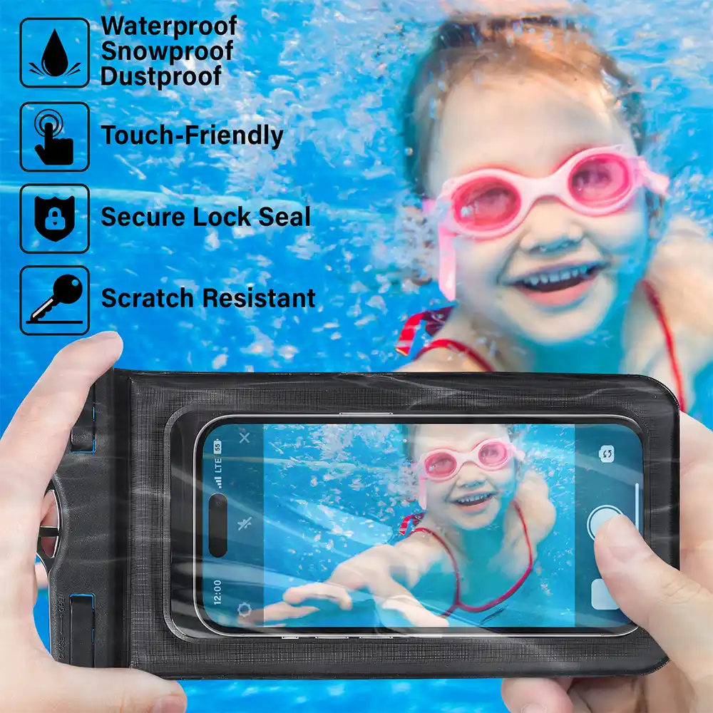 Meet Me At The Beach Cartoon Girl On Float - Personalized Waterproof Phone Pouch - Image 4