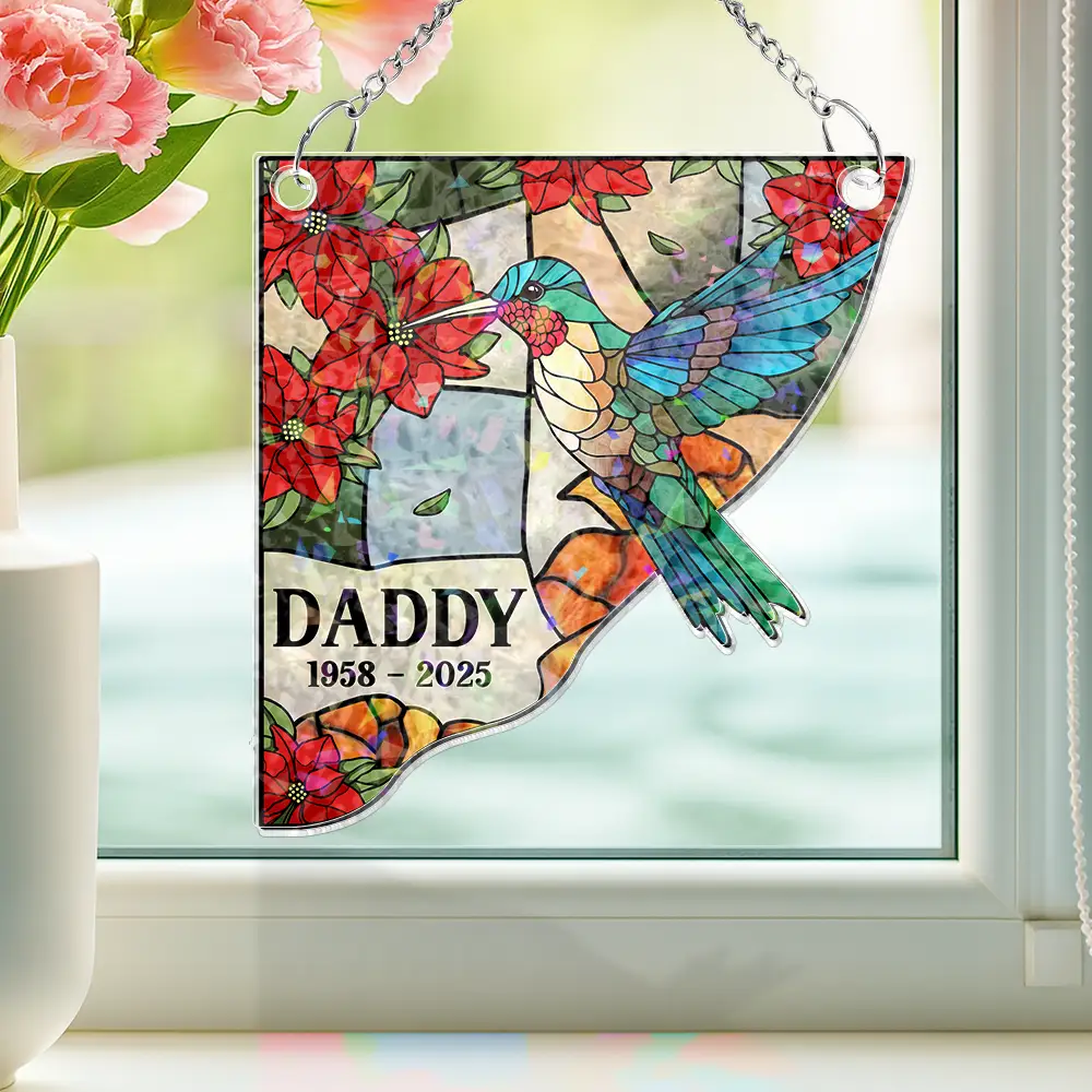 Memorial Bird Family Dad Mom - Personalized Window Corner Suncatcher - Image 2