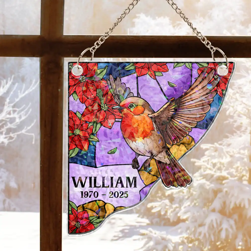 Memorial Bird Family Dad Mom - Personalized Window Corner Suncatcher - Image 5