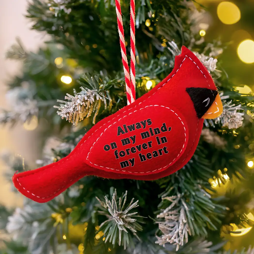Memorial Cardinal A Gentle Reminder That We Are Never Far Apart - Personalized Wool Felt Ornament - Image 3
