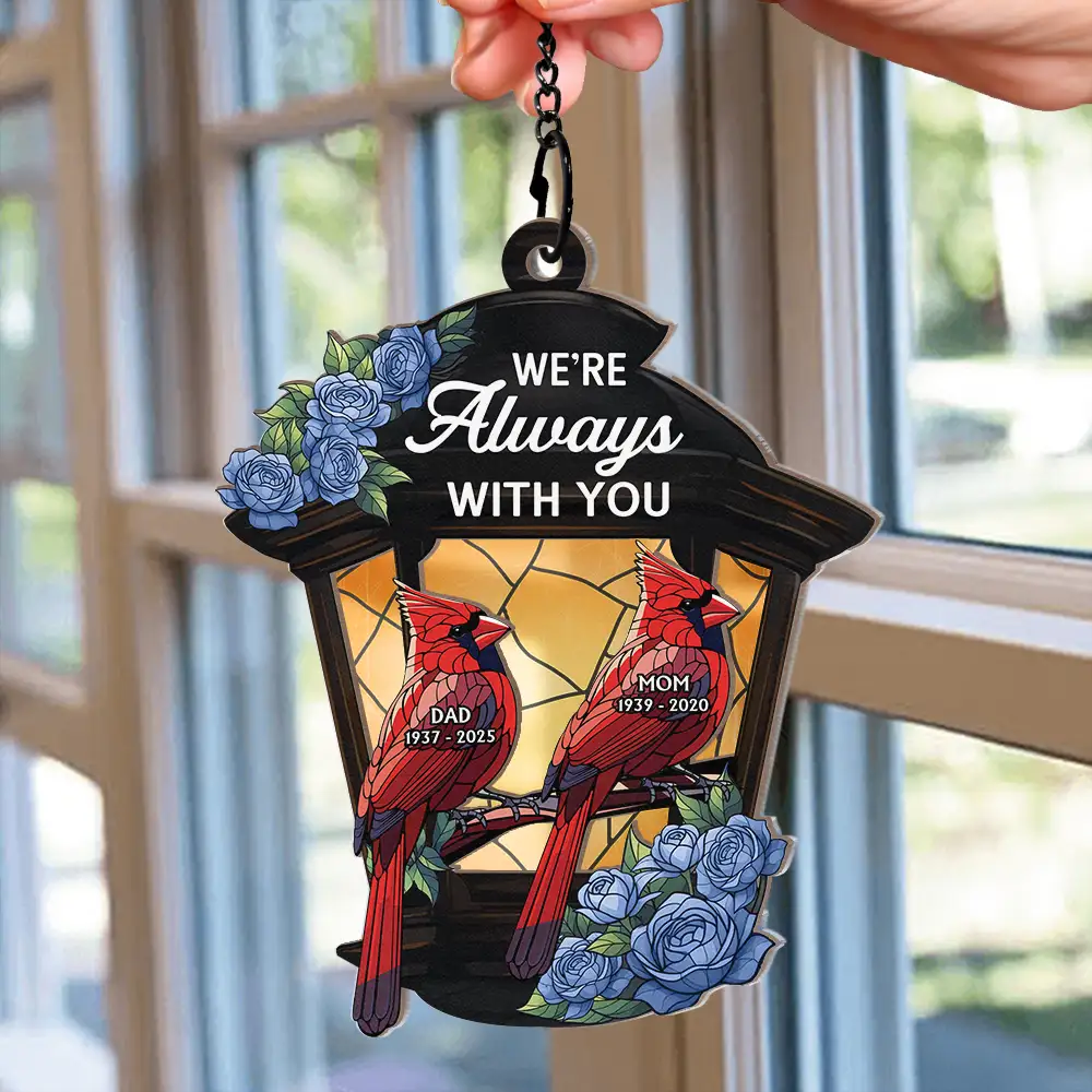 Memorial Cardinal Lantern Always With You - Personalized Window Hanging Suncatcher Ornament - Image 2