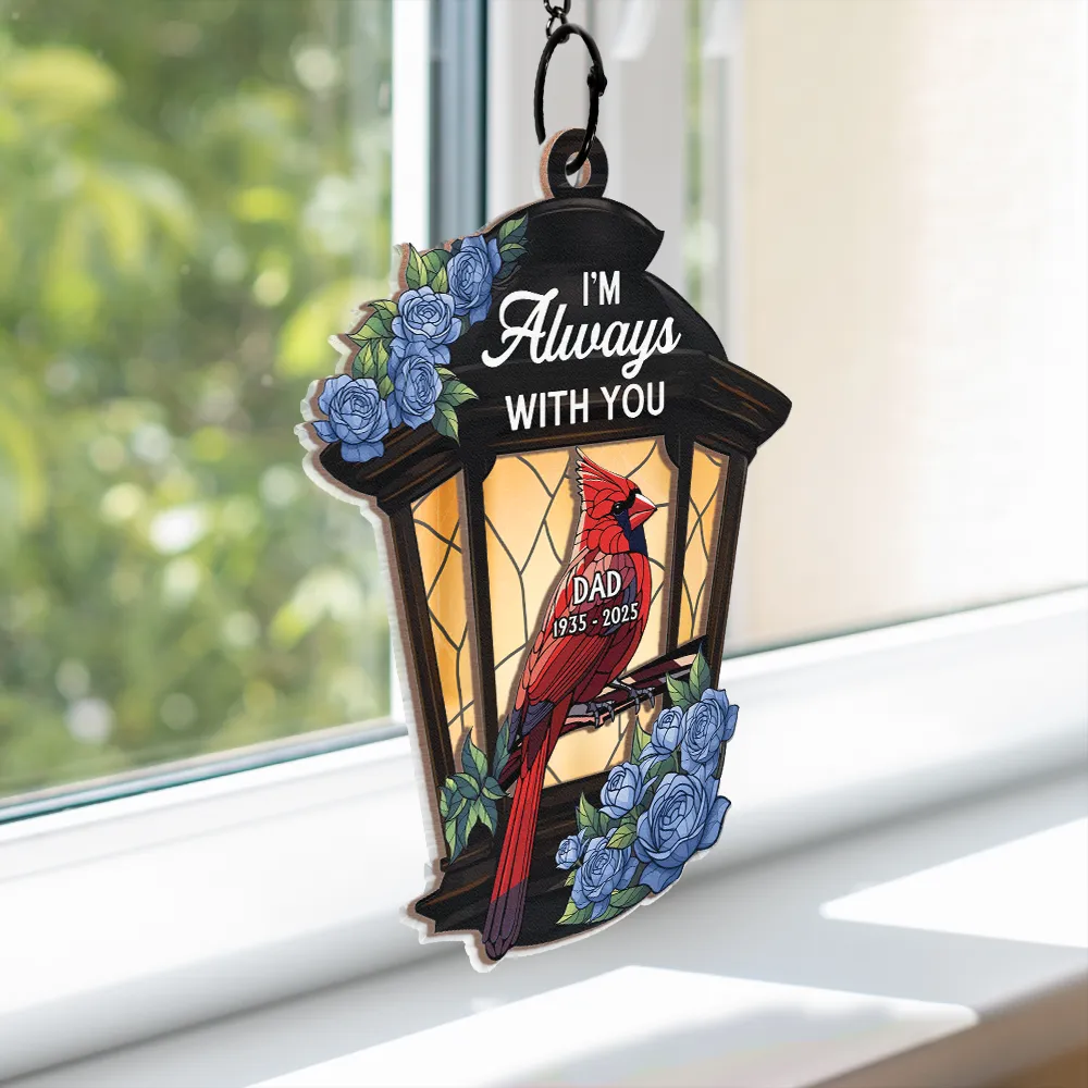 Memorial Cardinal Lantern Always With You - Personalized Window Hanging Suncatcher Ornament - Image 3