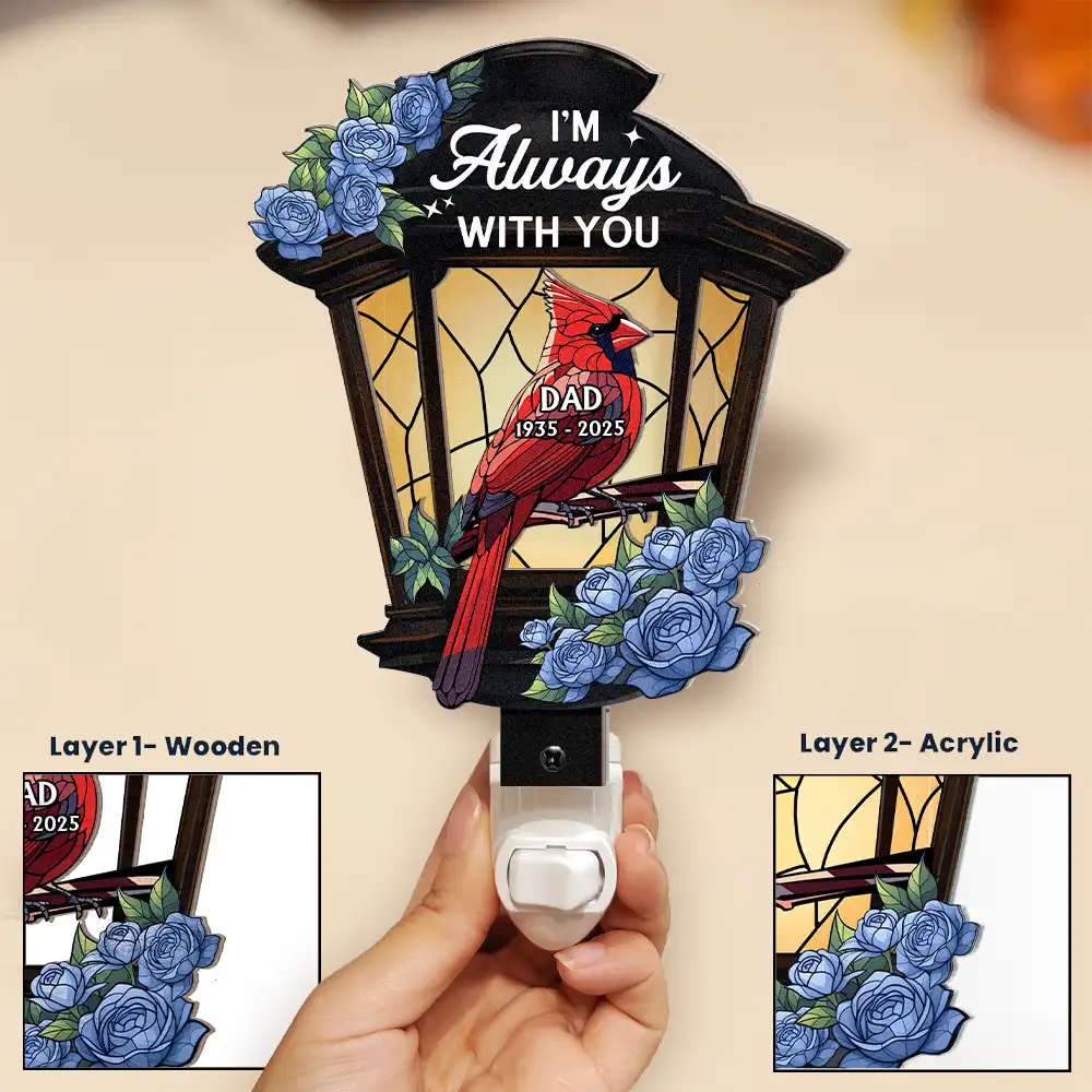Memorial Cardinal Lantern - Personalized Plug-in Night Light - Image 3