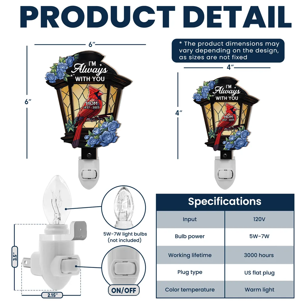 Memorial Cardinal Lantern - Personalized Plug-in Night Light - Image 6