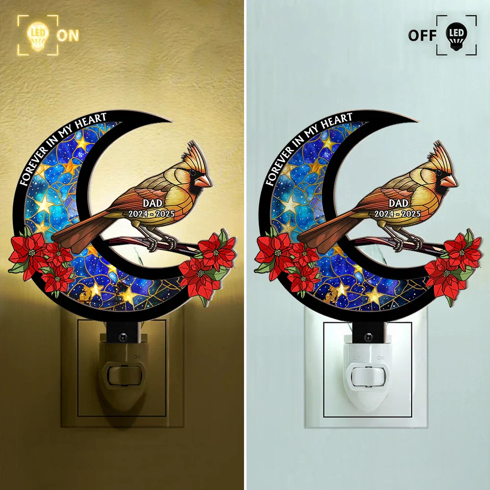 Memorial Cardinal On The Moon - Personalized Plug-in Night Light - Image 2