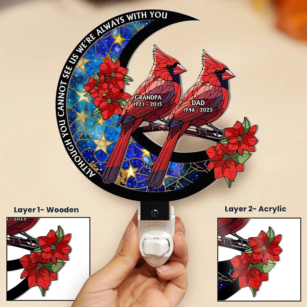 Memorial Cardinal On The Moon - Personalized Plug-in Night Light - Image 3