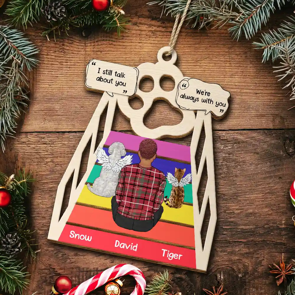 Memorial Cat Dog We Will Meet Again At The Rainbow Bridge - Personalized Wooden Cutout Ornament - Image 5