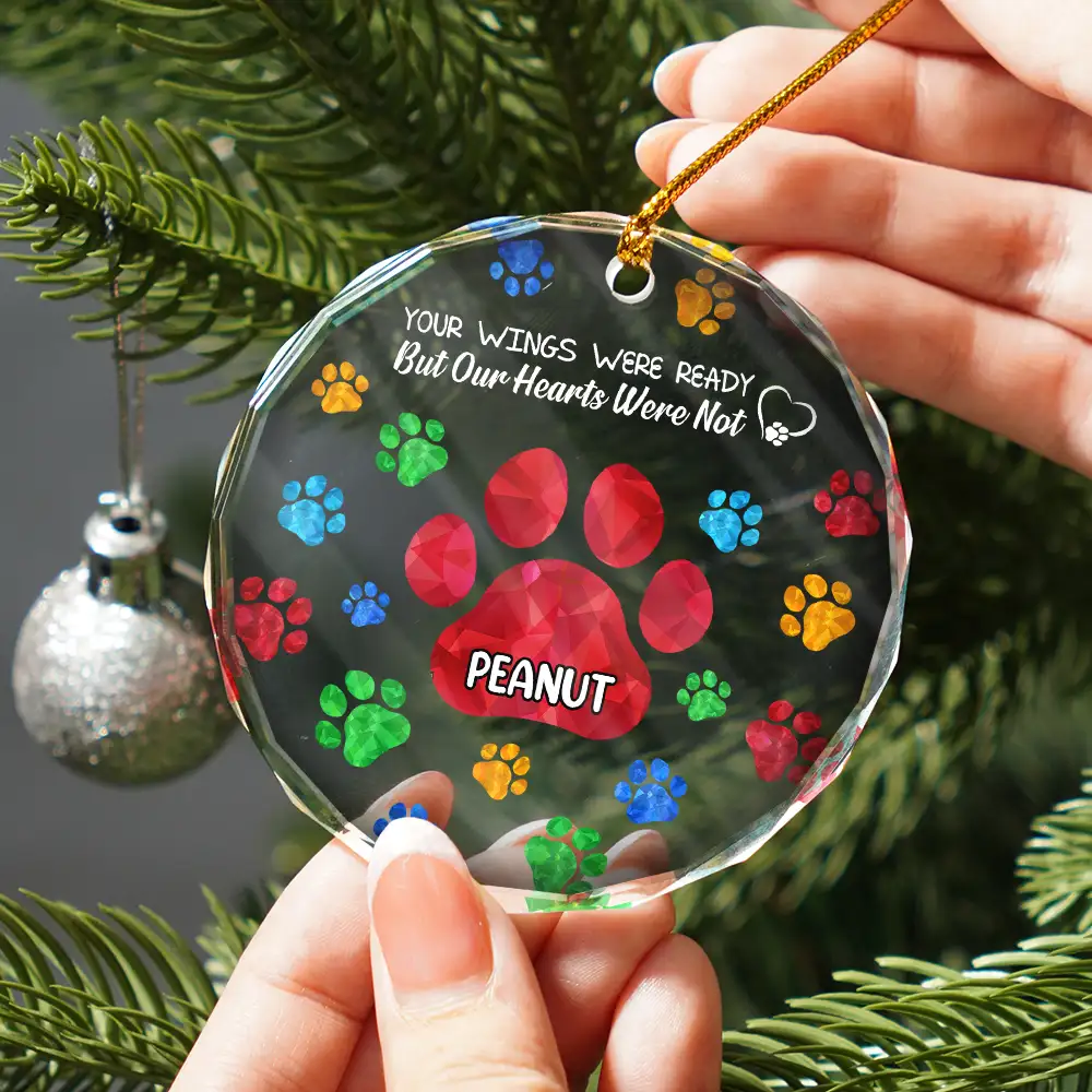 Memorial Cat Dog You Left Paw Prints On My Heart - Personalized Circle Glass Ornament - Image 2