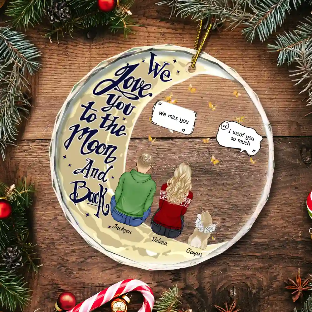 Memorial Christmas Love You To The Moon And Back - Personalized Circle Glass Ornament - Image 5