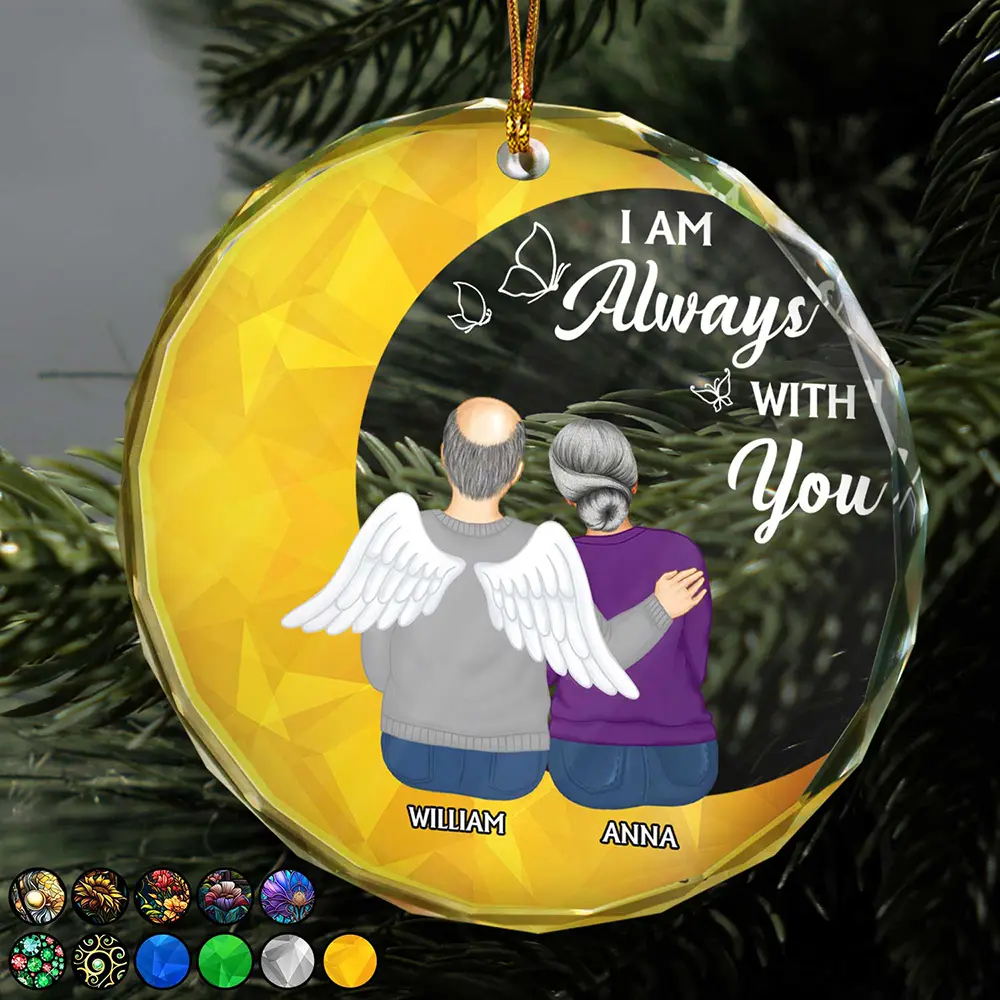 Memorial Crescent Moon Always With You - Personalized Circle Glass Ornament