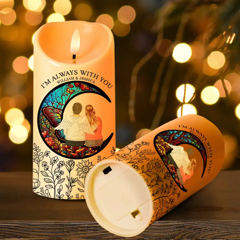 Memorial Crescent Moon Always With You - Personalized Flameless LED Candle - Image 4