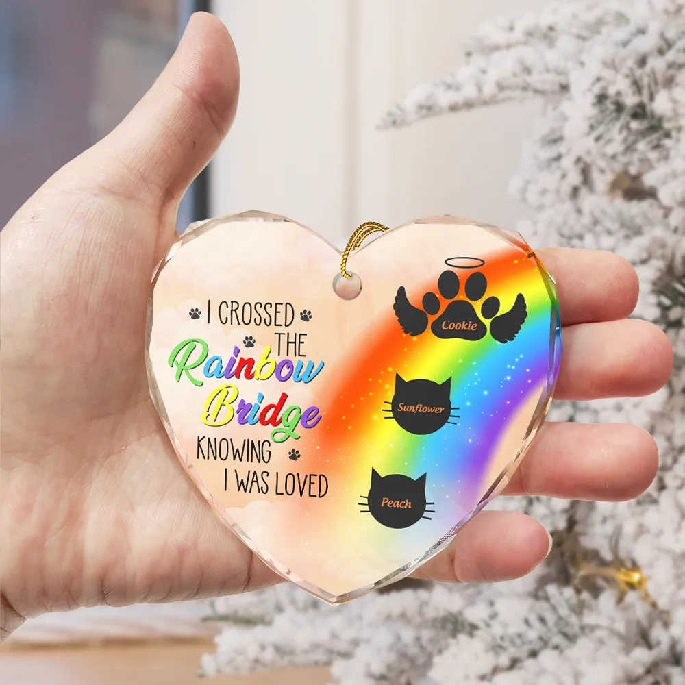 Memorial Dog Cat A Piece Of My Heart Is At The Rainbow Bridge - Personalized Heart Shaped Glass Ornament - Image 3
